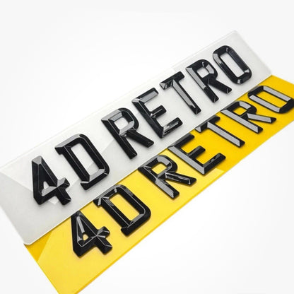 4D Retro Bevelled Number Plates - Gloss Finish