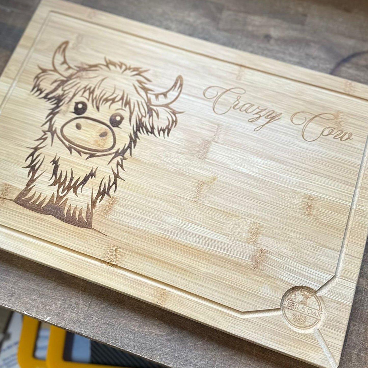 Laser Engraved Highland Cow Chopping Board