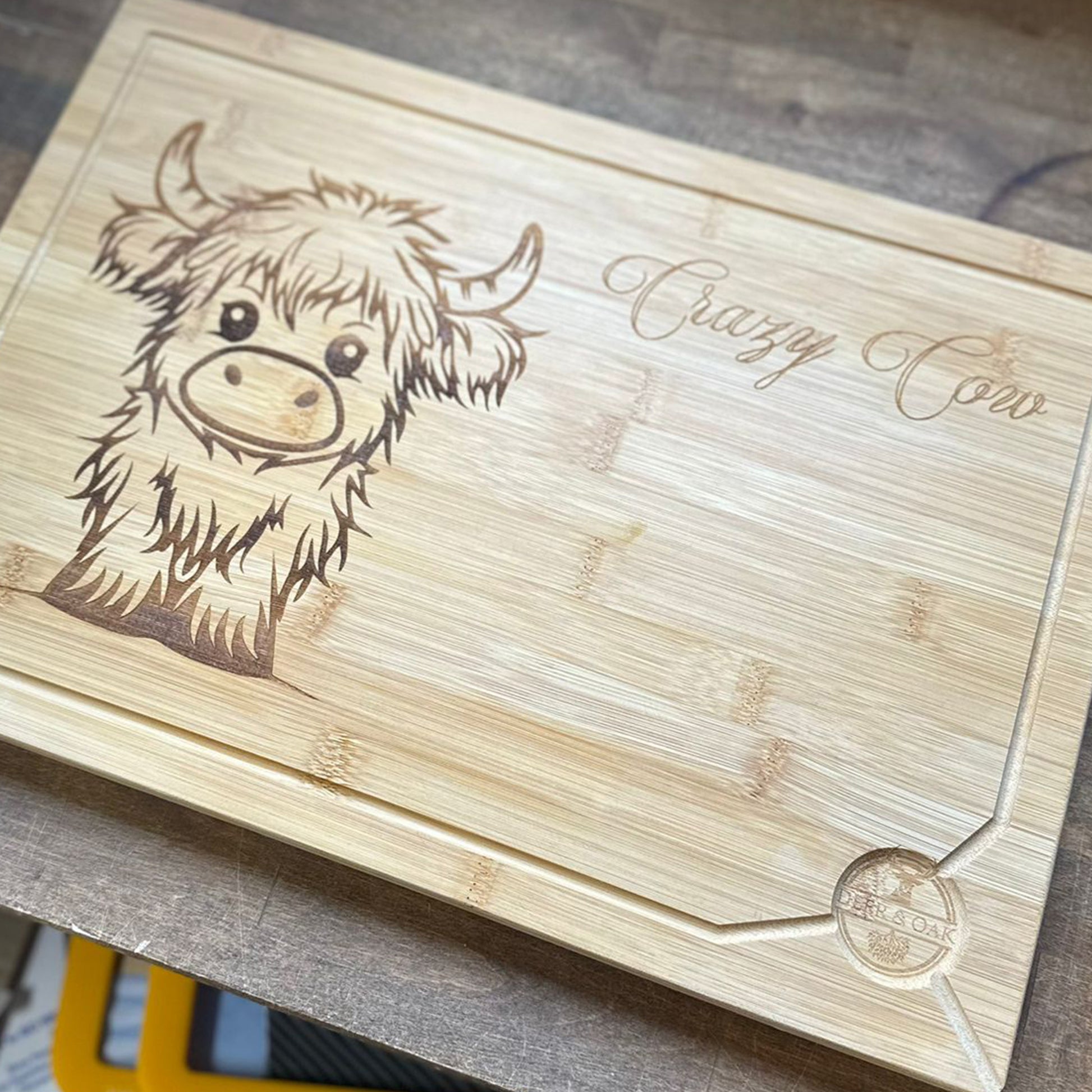 Laser Engraved Highland Cow Chopping Board